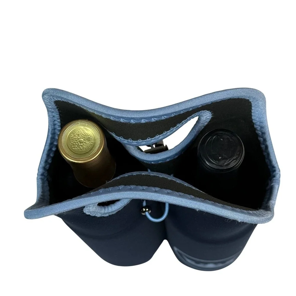 Peter Millar Navy Blue Neoprene 2 Bottle Wine Tote Carrier Insulated‎ Crown Logo